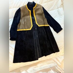 Chic Black and Tan Leather Jacket with Yellow Trim
